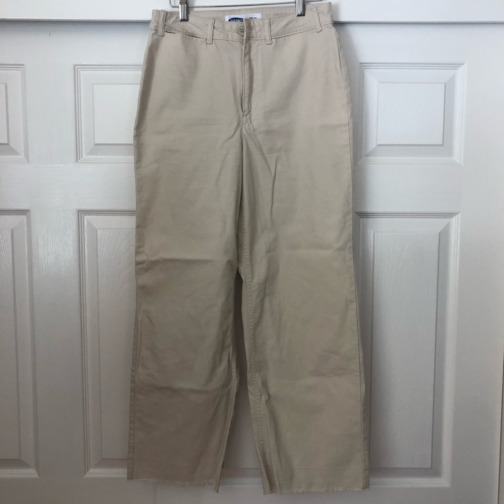 Beige wide leg high rise pants